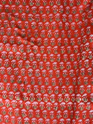 60/60 Cotton Handblocked Butti Print Red Orange/ 