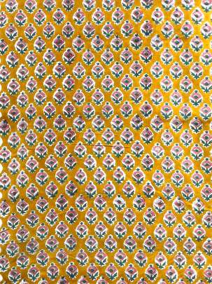 60/60 Cotton Handblocked Butti Print Mustard Yellow/ 