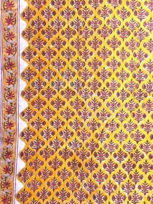 60/60 Cotton Handblocked Butti Print Yellow/ 