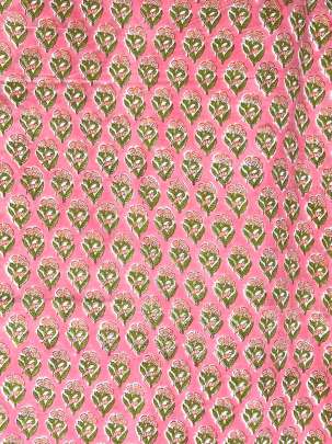 60/60 Cotton Handblocked Butti Print Peach Pink/ 