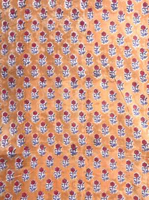 60/60 Cotton Handblocked Butti Print Orange Peach / 