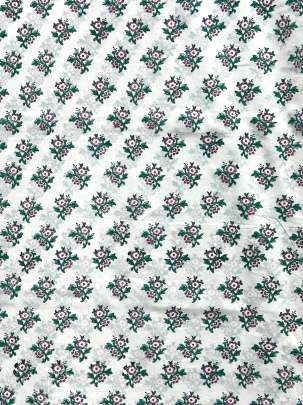 60/60 Cotton Handblocked Butti Print White/ 