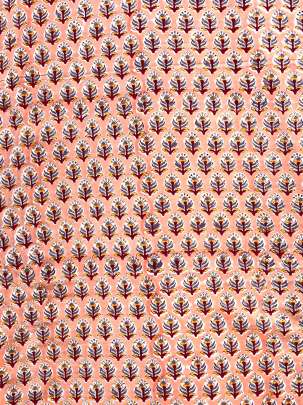 60/60 Cotton Handblocked Butti Print Orange Peach/ 