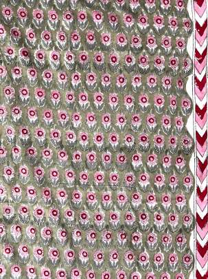 60/60 Cotton Handblocked Butti Print Khakhi/ 