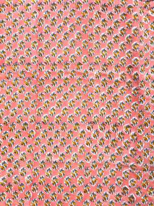 60/60 Cotton Handblocked Butti Print Peach/ 