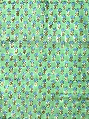 60/60 Cotton Handblocked Butti Print Bright Pista Green/ 