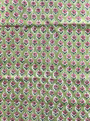 60/60 Cotton Handblocked Butti Print Green/ 