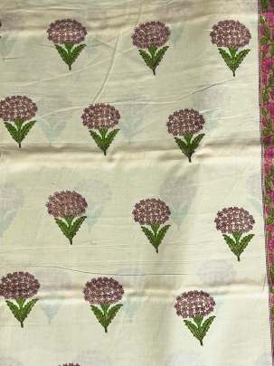 60/60 Cotton Handblocked Butti Print Cream/ 