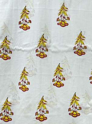 60/60 Cotton Handblocked Butti Print White/ 