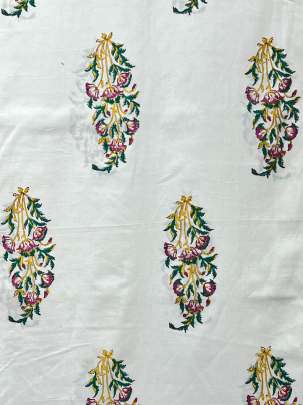 60/60 Cotton Handblocked Butti Print White/ 