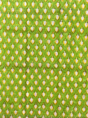 60/60 Cotton Handblocked Butti Print Parrot Green/ 