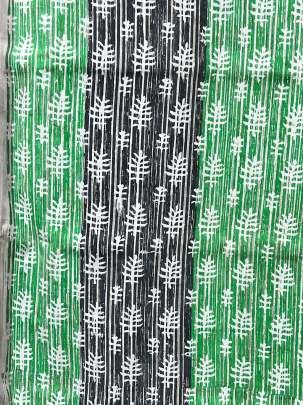 60/60 Cotton Handblocked Butti Print Grey & Green/ 