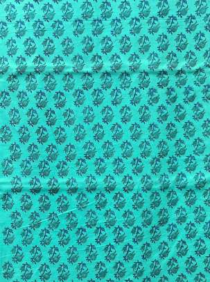 60/60 Cotton Handblocked Butti Print Aqua/ 