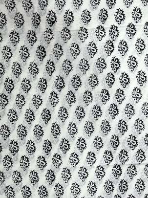 60/60 Cotton Handblocked Butti Print White/ 