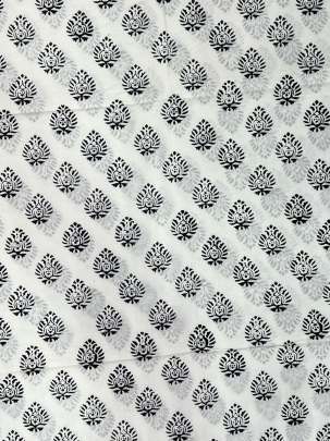 60/60 Cotton Handblocked Butti Print White/ 