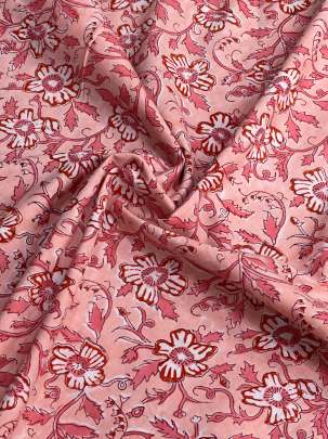 60/60 Cotton Handblocked Floral Print Peach /