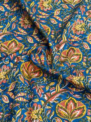 60/60 Cotton Handblocked Floral Print Blue/