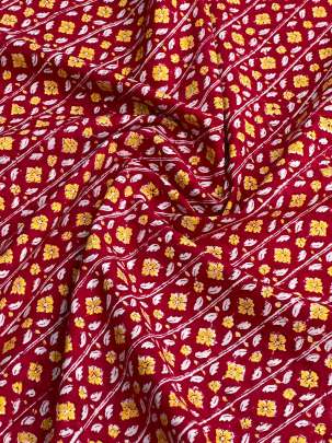 60/60 Cotton Handblocked Floral Print Red/ 