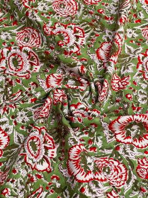 60/60 Cotton Handblocked Floral Print Green/ 