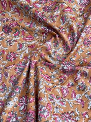 60/60 Cotton Handblocked Floral Print Peach /