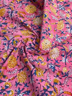 60/60 Cotton Handblocked Floral Print Pink/ 