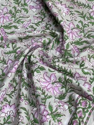 60/60 Cotton Handblocked Floral Print Light Greyish Green/ 