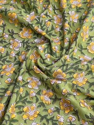 60/60 Cotton Handblocked Floral Print Light Green/