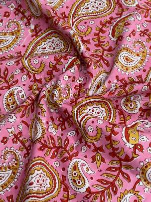 60/60 Cotton Handblocked Floral Print Pink/ 