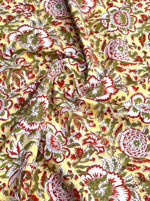 60/60 Cotton Handblocked Floral Print Light Yellow/ 