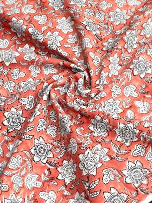 60/60 Cotton Handblocked Floral Print Peach/ 