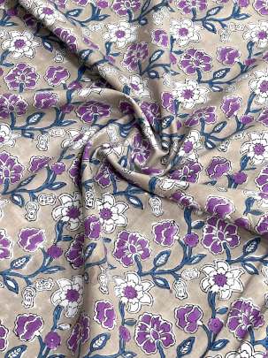 60/60 Cotton Handblocked Floral Print Grey/