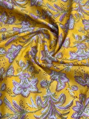 60/60 Cotton Handblocked Floral Print Yellow/