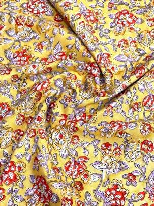 60/60 Cotton Handblocked Floral Print Light Yellow/ 