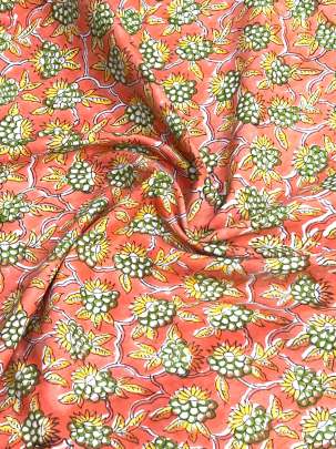 60/60 Cotton Handblocked Floral Print Peach / 