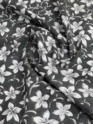 60/60 Cotton Handblocked Floral Print Black/