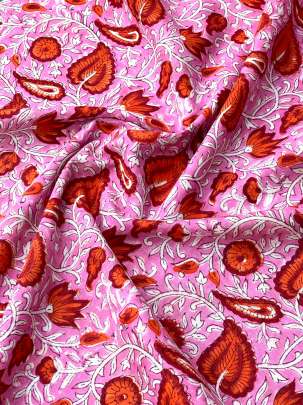 60/60 Cotton Handblocked Floral Print Pink/ 