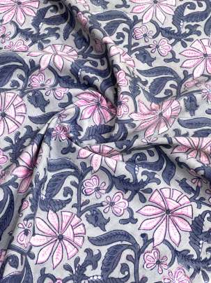 60/60 Cotton Handblocked Floral Print Grey/