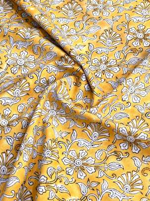 60/60 Cotton Handblocked Floral Print Yellow/ 