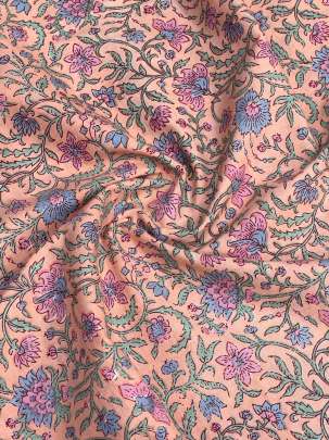 60/60 Cotton Handblocked Floral Print Peach / 