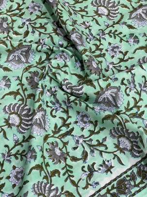 60/60 Cotton Handblocked Floral Print Pista Green/