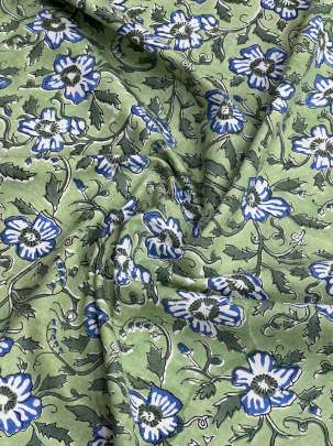 60/60 Cotton Handblocked Floral Print Pista Green/