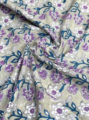 60/60 Cotton Handblocked Floral Print Grey/