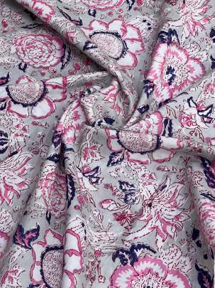 60/60 Cotton Handblocked Floral Print Grey/ 