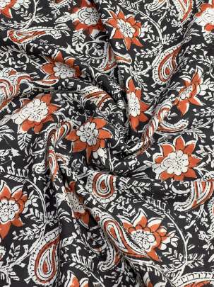 60/60 Cotton Handblocked Floral Print Black/