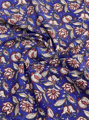 60/60 Cotton Handblocked Floral Print Royal Blue/