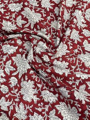 60/60 Cotton Handblocked Floral Print Maroon/ 