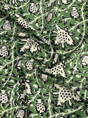 60/60 Cotton Handblocked Floral Print Green/