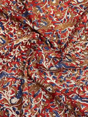 60/60 Cotton Handblocked Floral Print Maroon/ 