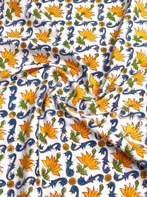 60/60 Cotton Handblocked Floral Print White/ 