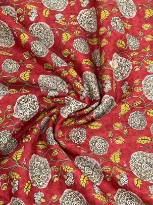 60/60 Cotton Handblocked Floral Print Red/ 